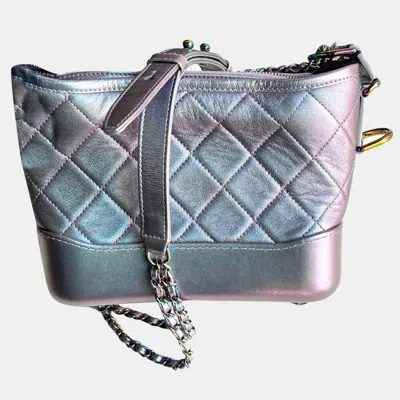 Pre-owned Chanel Iridescent Leather Gabrielle Small Shoulder Bag In Silver