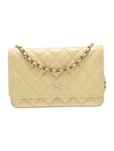 Pre-owned Chanel Iridescent Mini Wallet On Chain In Yellow