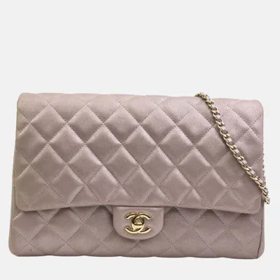 Pre-owned Chanel Iridescent Pink Leather Classic Clutch On Chain