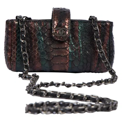 Pre-owned Chanel Iridescent Python Snake Mini Crossbody Bag In Black