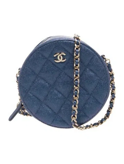 Pre-owned Chanel Iridescent Round Clutch W/chain In Blue