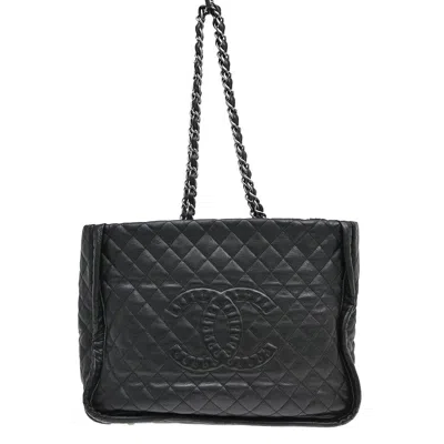 Pre-owned Chanel Istanbul Tote Quilted Leather Black Leather Tote Bag Bag ()