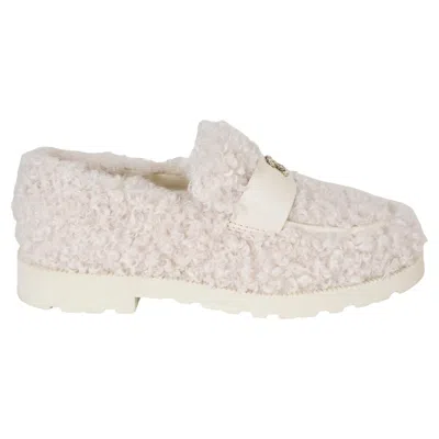 Pre-owned Chanel Ivory 24n Coco Neige Shearling Loafers Shoes 39 In White