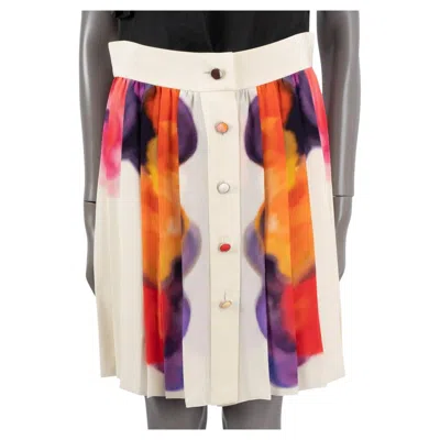 Pre-owned Chanel Ivory & Multicolor Silk 2015 15p Watercolor Pleated Skirt 40 M In White
