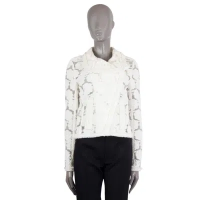 Pre-owned Chanel Ivory Cotton 2009 09c Sheer Camellia Biker Jacket 38 S In White
