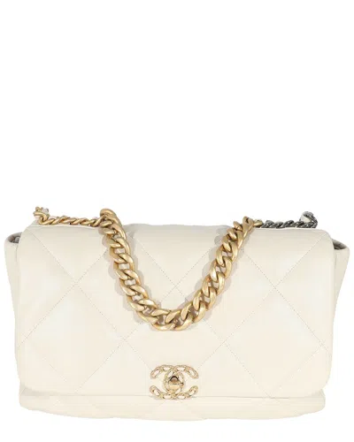 Pre-owned Chanel Ivory Shiny Quilted Lambskin Maxi 19 Flap Bag (authentic Pre-loved)