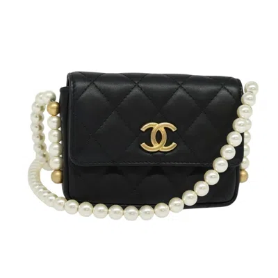 Pre-owned Chanel Ivory Strap Cc Wallet On Chain Quilted Calfskin Leather Bag () In Black