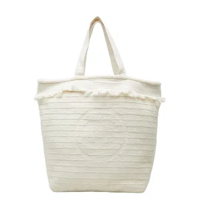 Pre-owned Chanel Ivory White Pile Fabric Beach Bag Tote Bag () In Ivory, White