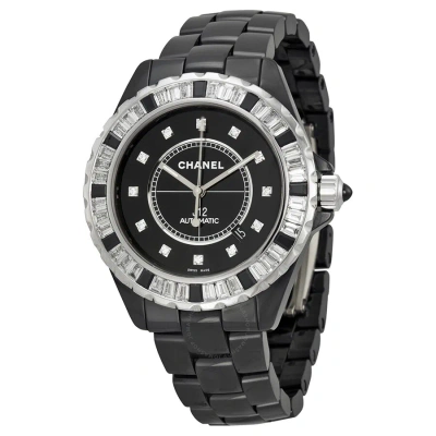 Pre-owned Chanel J12 Automatic Black Diamond Dial Black Ceramic Men's Watch H2024 In Black / Gold / Gold Tone / White