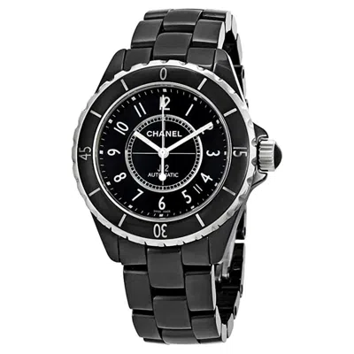 Pre-owned Chanel J12 Black Ceramic Automatic Midsize Unisex Watch Black Ceramic Face
