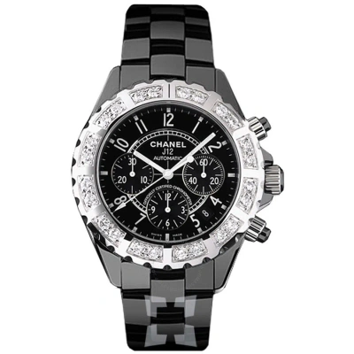 Pre-owned Chanel J12 Black Ceramic Diamond Chronograph Automatic Men's Watch H1178
