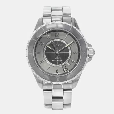 Pre-owned Chanel J12 Chromatic Grey Arabic Dial Ceramic Steel Automatic Unisex Watch 41 Mm In Grey