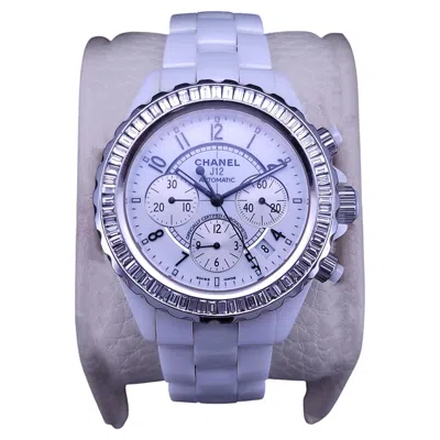 Pre-owned Chanel J12 Chronograph Automatic Watch With White Ceramic Case & Bracelet
