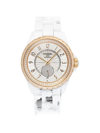 Pre-owned Chanel J12 Diamond 36mm Watch In White