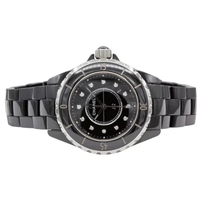 Pre-owned Chanel J12 Diamond Dial 33mm Black Ceramic Quartz Watch H1625
