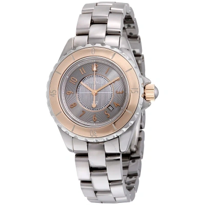 Pre-owned Chanel J12 Grey Dial Titanium Ceramic Automatic Ladies Watch H4197 In Beige / Gold / Gold Tone / Grey