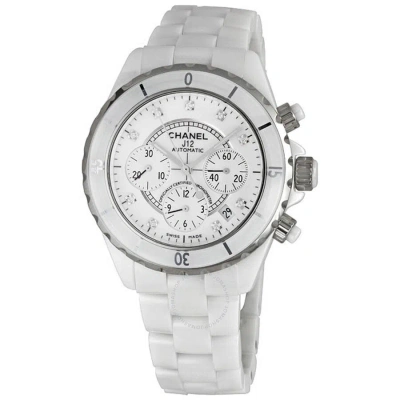 Pre-owned Chanel J12 White Ceramic Diamond Dial Chronograph Unisex Watch H2009