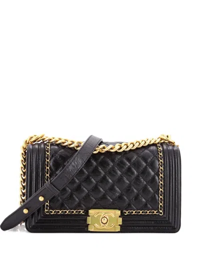 Pre-owned Chanel Jacket Boy Flap Bag Quilted Aged Calfskin Old Medium Crossbody Bag In Black