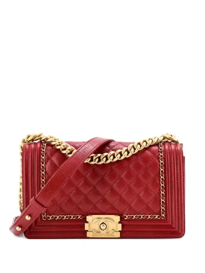 Pre-owned Chanel Jacket Boy Flap Bag Quilted Aged Calfskin Old Medium Crossbody Bag In Red