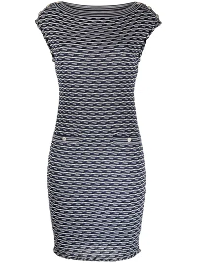 Pre-owned Chanel Jacquard Knit Dress In Blue