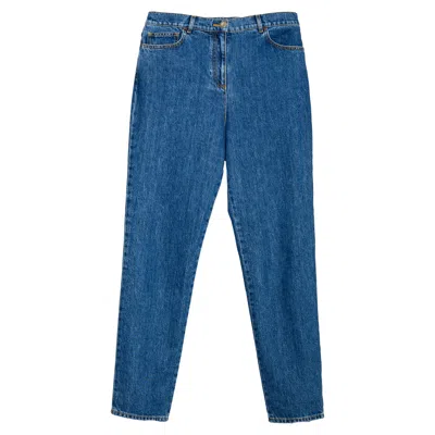 Pre-owned Chanel Jeans With Crystal Embellished Button In Blue
