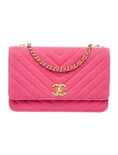 Pre-owned Chanel Jersey Chevron Trendy Cc Wallet On Chain In Pink
