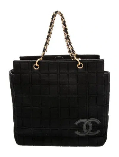Pre-owned Chanel Jersey Chocolate Bar Tote In Black