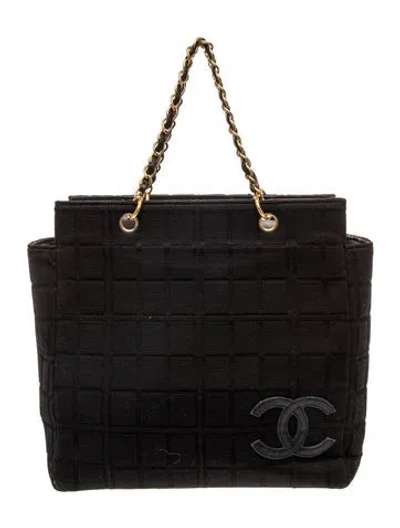 Pre-owned Chanel Jersey Chocolate Bar Tote In Black