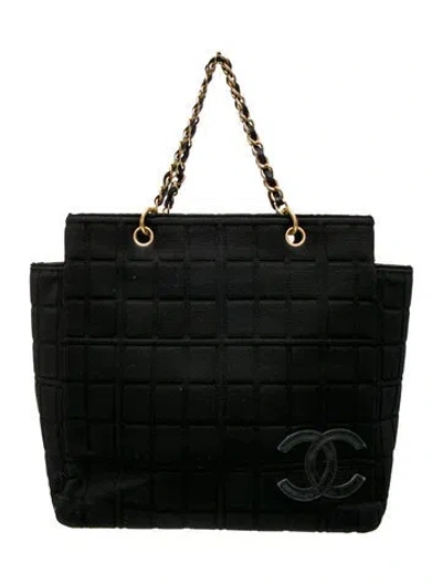 Pre-owned Chanel Jersey Chocolate Bar Tote In Black
