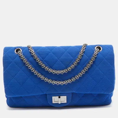 Pre-owned Chanel Jersey Classic 227 Reissue 2.55 Flap Bag In Blue