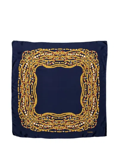 Pre-owned Chanel Jewel Print Scarf In Blue