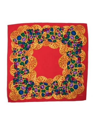 Pre-owned Chanel Jewel Silk Scarf In Red