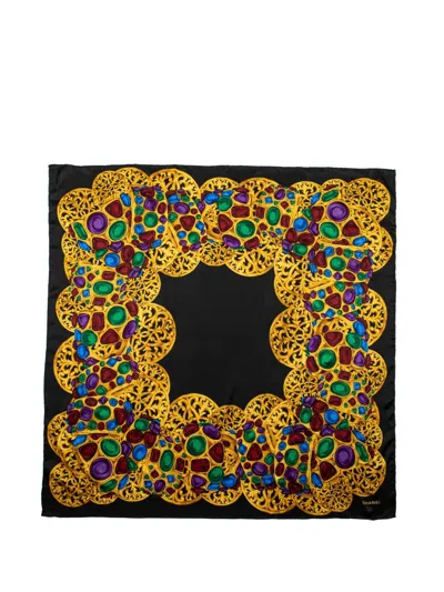 Pre-owned Chanel Jewel-print Scarf In Black
