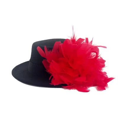 Chanel Joan Elkayam Women's Black / Red Red Feathered Black Gambler Hat In Multi