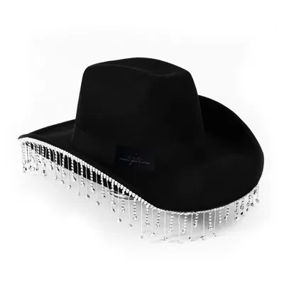 Chanel Joan Elkayam Women's Black / Silver Crystal Embellished Handmade Black Wool Cowboy Hat In Black/silver