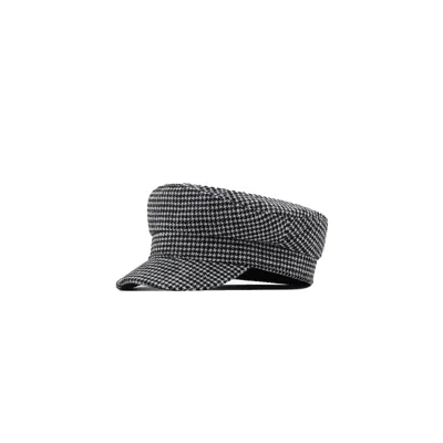 Chanel Joan Elkayam Women's Black / White Black & White Houndstooth Baker Boy Hat In Black/white