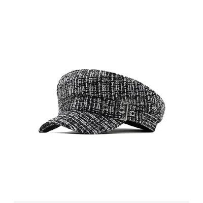 Chanel Joan Elkayam Women's Black / White Black & White Tweed Baker Boy Hat In Black/white