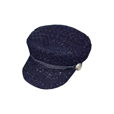 Chanel Joan Elkayam Women's Blue / Black Navy Braided Trim Tweed Baker Boy Hat