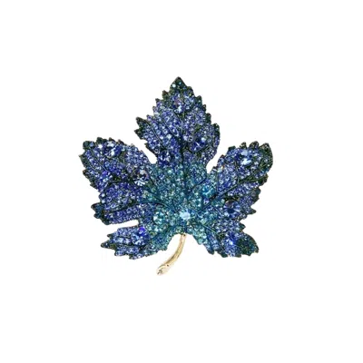 Chanel Joan Elkayam Women's Blue Crystal Maple Leaf Brooch