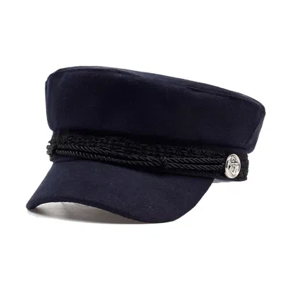 Chanel Joan Elkayam Women's Blue Navy Embroidered Trim Baker Boy Hat