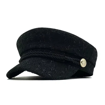 Chanel Joan Elkayam Women's Braided Trim Tweed Black Baker Boy Hat
