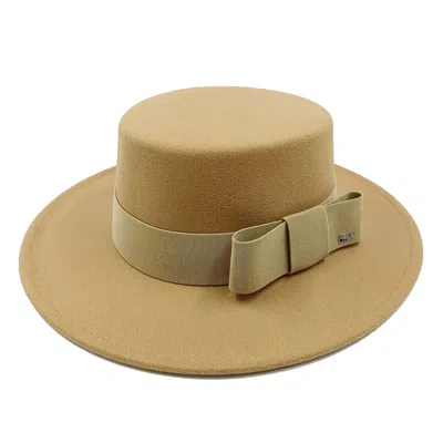 Chanel Joan Elkayam Women's Brown Handmade Camel Wool Wide Brim Boater Hat