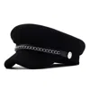 Chanel Joan Elkayam Women's Chain Trim Detailed Black Wool Blend Baker Boy Hat In Black