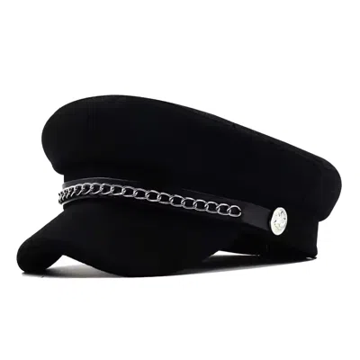 Chanel Joan Elkayam Women's Chain Trim Detailed Black Wool Blend Baker Boy Hat
