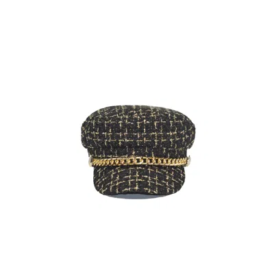 Chanel Joan Elkayam Women's Gold / Black Black Tweed Baker Boy Hat In Gold/black