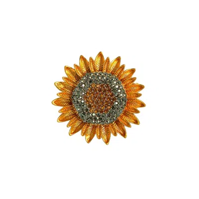 Chanel Joan Elkayam Women's Gold / Orange / Yellow Crystal Sunflower Brooch