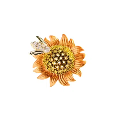 Chanel Joan Elkayam Women's Gold / Orange / Yellow Sunflower Bee Brooch