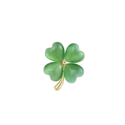 Chanel Joan Elkayam Women's Green / Gold Green Enamelled Four Leaf Clover Brooch In Multi