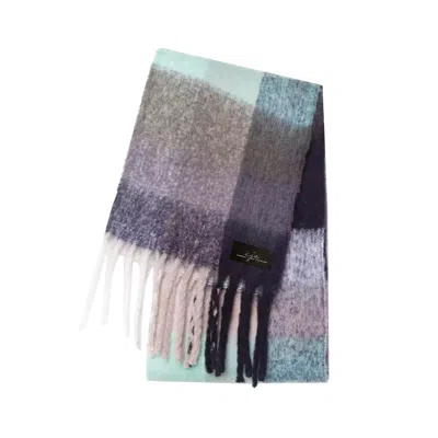 Chanel Joan Elkayam Women's Grey / Black / Blue Grey Checkered Large Fringed Cashmere-blend Winter Scarf In Multi