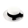 Chanel Joan Elkayam Women's Handmade C J E Bow White Wool Boater Hat In White